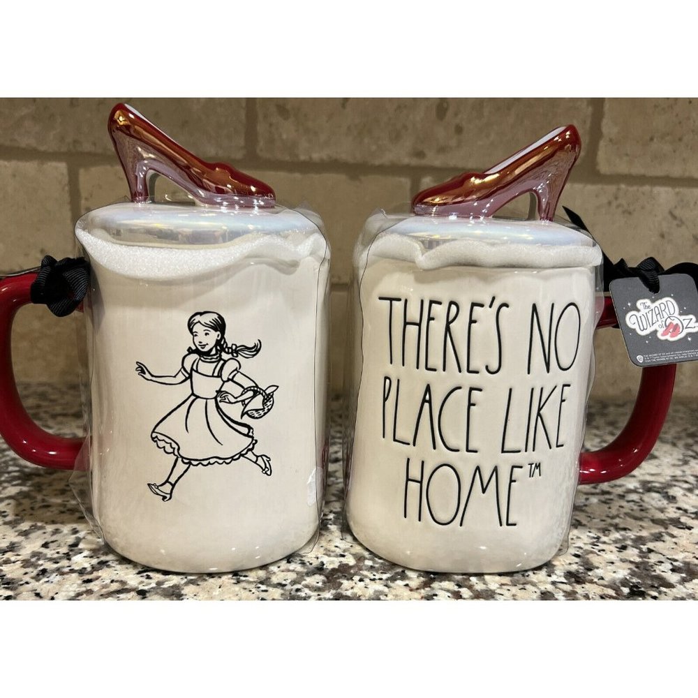 Rae Dunn There’s No Place Like Home Coffee Mug Ruby Slippers Topper Double Sided